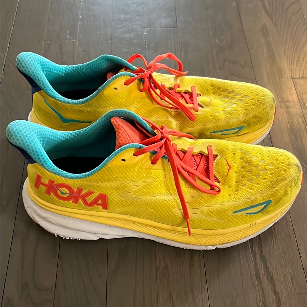 Hoka Yellow and Blue Athletic Shoes
